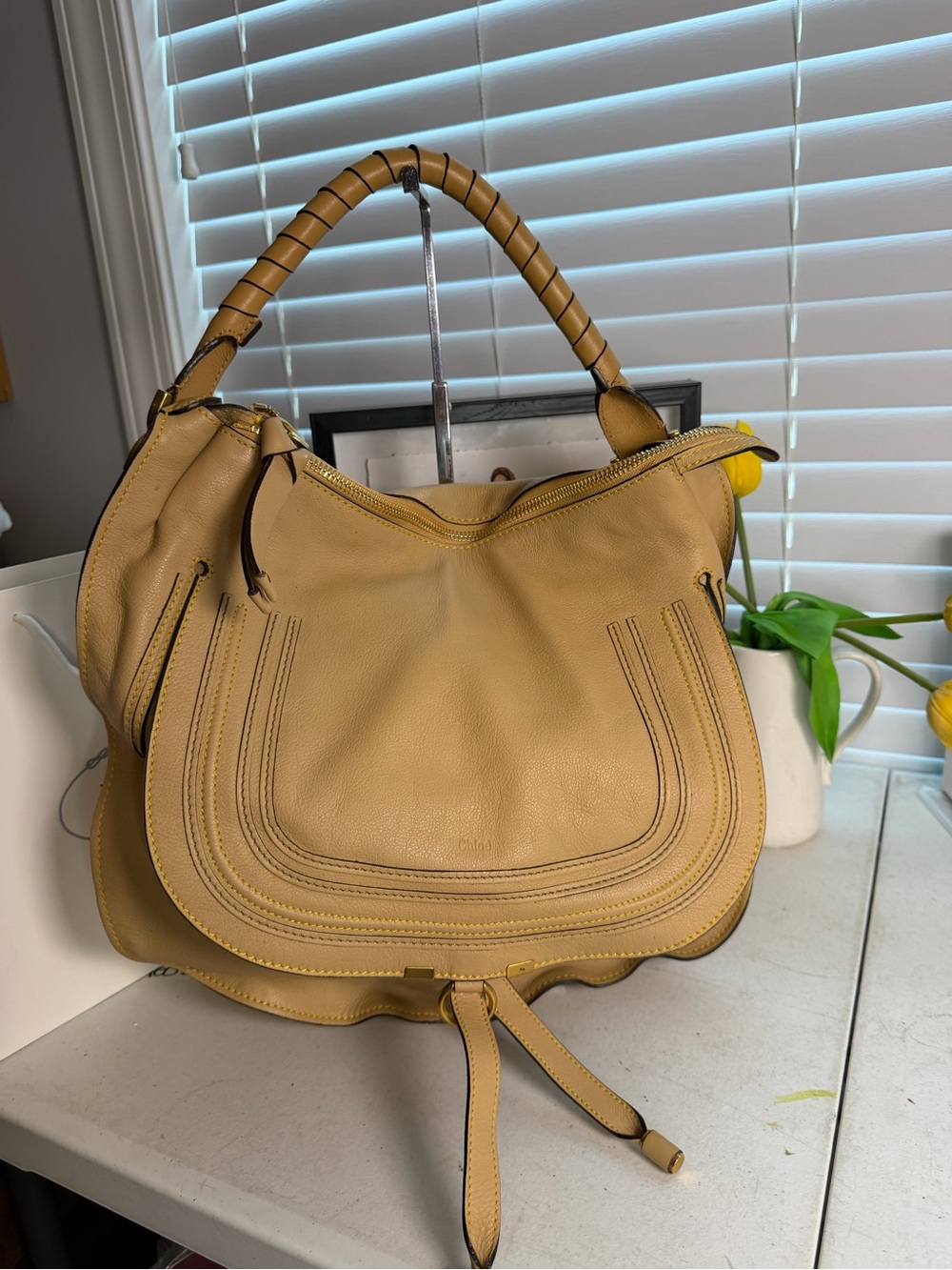 Chloé Marcie Large Hobo Bag – Beige Leather – Authentic